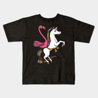 Flamingo Bird Riding Magical Unicorn Kids T-Shirt